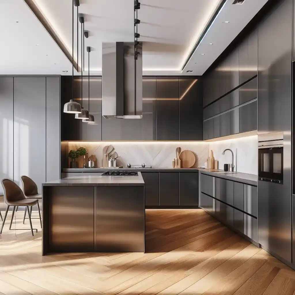 cocina reformada lacada brillante y inoxidable relooking de puertas con Re-doors