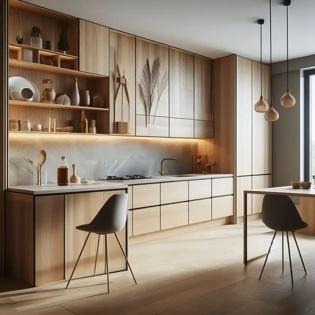 cocina de madera contrachaapada, relooking para dar un nuevo ambiente cosy en un apartamento en Huesca