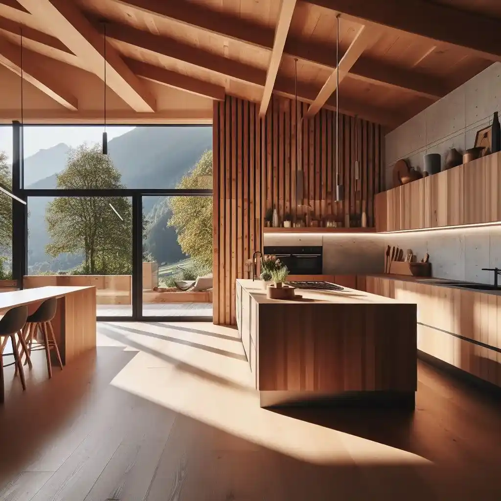 cocina de madera en los alpes, Megeve, fabricada con puertas Re-doors Santorini