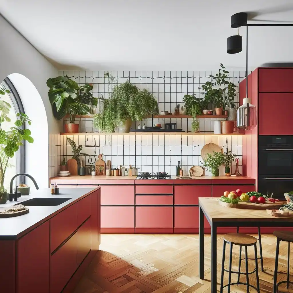 Relooking de cocina sostenible con la gama Nature 0,0, color teja rojo.