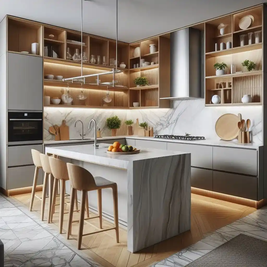 te presentamos un vistazo cautivador a una cocina que incorpora las puertas a medida del modelo HVAR de Re-Doors con tirador integrado. La armonía y elegancia de este espacio se destacan de inmediato, creando una atmósfera que combina funcionalidad y estilo de manera perfecta.