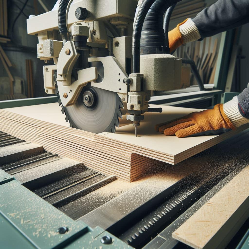 Corte con sierra a medida de tablero tricapa, para fabricación de puertas a medida