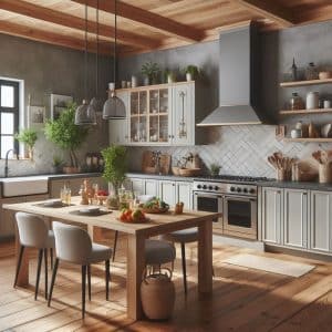 Cocina americana Re-doors en madera con isla