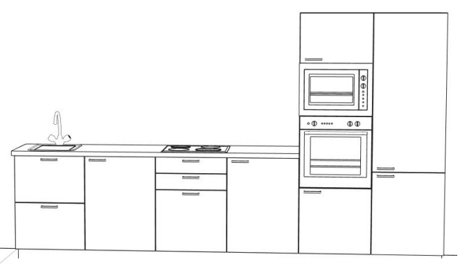 Ejemplo de cocina lineal con dos columna