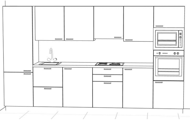 Ejemplo de cocina lineal con dos columnas a los laterales